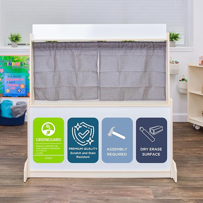 Children’s Factory Puppet Theatre with Dry Erase Board, Kids Pretend Play Learning Activities, Small Whiteboard, Classroom Furniture, Assembly Required