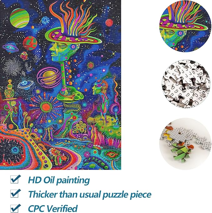 Bgraamiens Puzzle-Alien Land-1000 Pieces Rectangle Puzzle Fun Alien Theme Graffiti Colorful Jigsaw Puzzle for Adults and Kids(Alien Land)