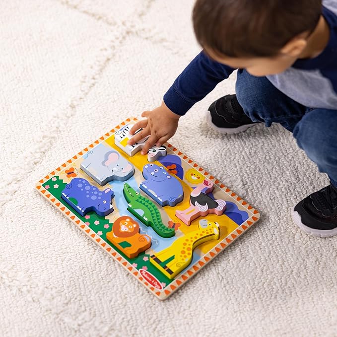 Melissa & Doug Safari Wooden Chunky Puzzle (8 pcs), Educational Screen Free Activity for Toddler, Preschoolers and Kids Ages 2+ - FSC Certified