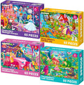 QUOKKA Puzzles for Kids Ages 4-6 – 4-Pack 60-Piece Puzzles for Kids – Fairy Tale Jigsaw Puzzle Set – Toddler Puzzle Ages 4-6 – Educational Learning Toys – FSC Certified – Gift for 5 Year Olds