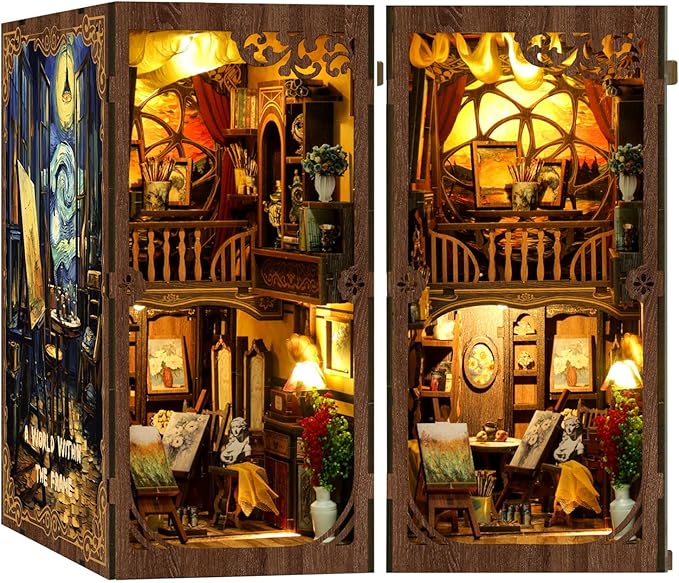 Book Nook Kit - DIY Miniature House Dollhouse 3D Puzzles for Adults and Teens - Gifts for Family and Friends Bookshelf Decor Tiny House Model Build with LED Light (BV02-015)