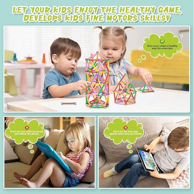 220PCS Magnetic Building Sticks Blocks, Magnet Educational Toys Magnetic Sticks Stacking Toys STEM Set, Non-Toxic Building Toy 3D Puzzle with Storage Bag