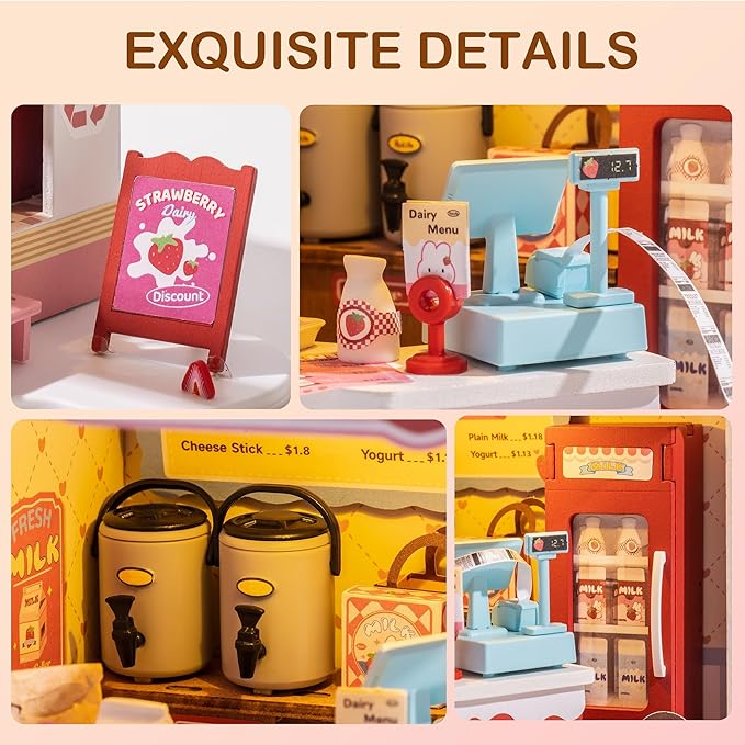 DIY Mini House Building Miniature Kit Milkbox, Miniature Lifestyle Bookshelf Decoration, Cute Craft Kits for Women or Girls 14+, Kawaii Gifts Hobbies for Crafters (Strawberry Milkbox)