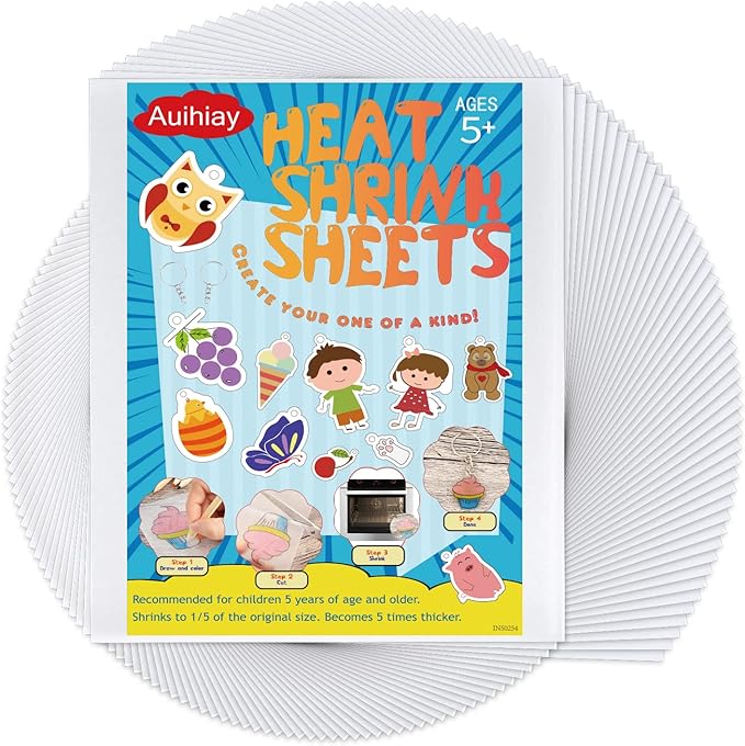 Auihiay 50 Shrink Plastic Sheets, Mini Shrink Films Papers for Kids DIY Keychains Making, Easter Decorations Ornament and Mothers Day Gifts, 4 x 3 inch / 10 x 7.5 cm