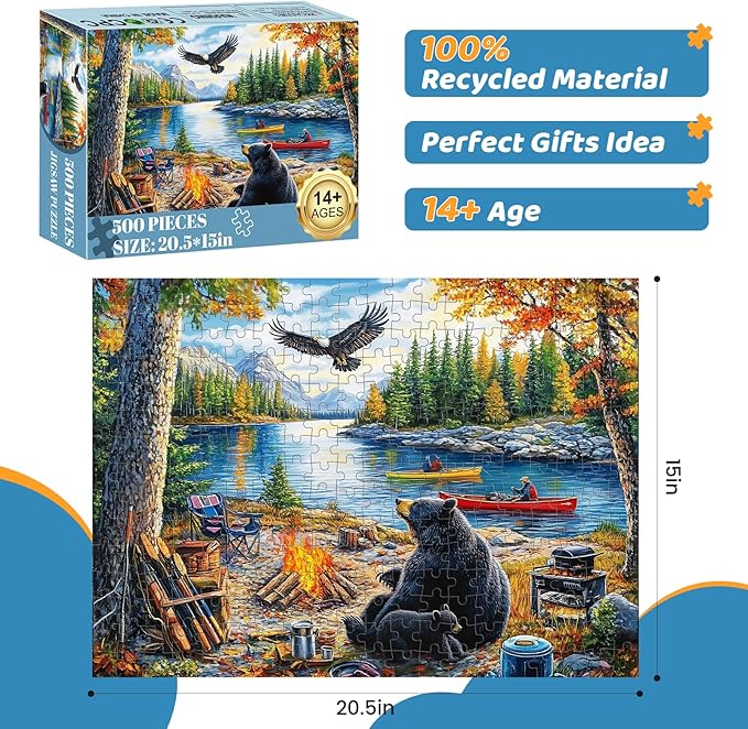 500 Piece Puzzles for Adults,Mother Kids Bear Eagle Large Piece Jigsaw Puzzle for Adults Kids Seniors,Recycled Cardboard Puzzle 500 Piece,Family Activity Great Gift for Family Friends 20.5 * 15 in
