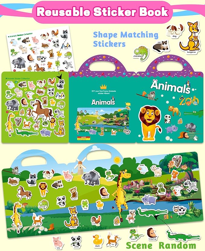 Reusable Sticker Book for Toddlers 2-4 Years, Stickers for Kids, Toddler Craft Activities, Toddler Travel Toys Ages 2+ Boy Girl Birthday Gifts