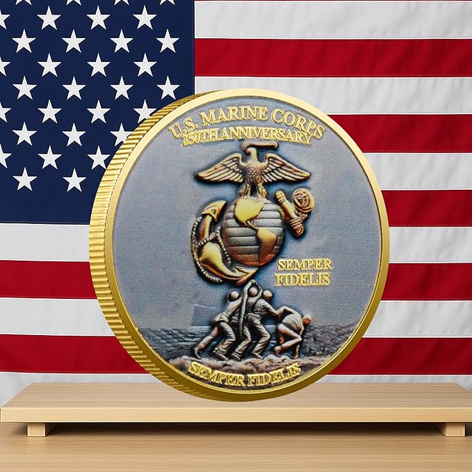 USMC 250th Anniversary Challenge Coin – Double-Sided Marine Corps Commemorative with Bulldog & Iwo Jima – Military Gift for Veterans & Collectors (2PCS)