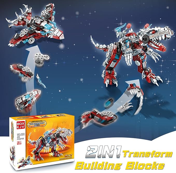 STEM 2 in1 Dinosaurs Building Kits 422PCS, Compatible with Lego Dinosaurs Bricks, Toys for Kids Age 6-10 Year Old, Educational Building Sets Best Gifts for Boy 6-10