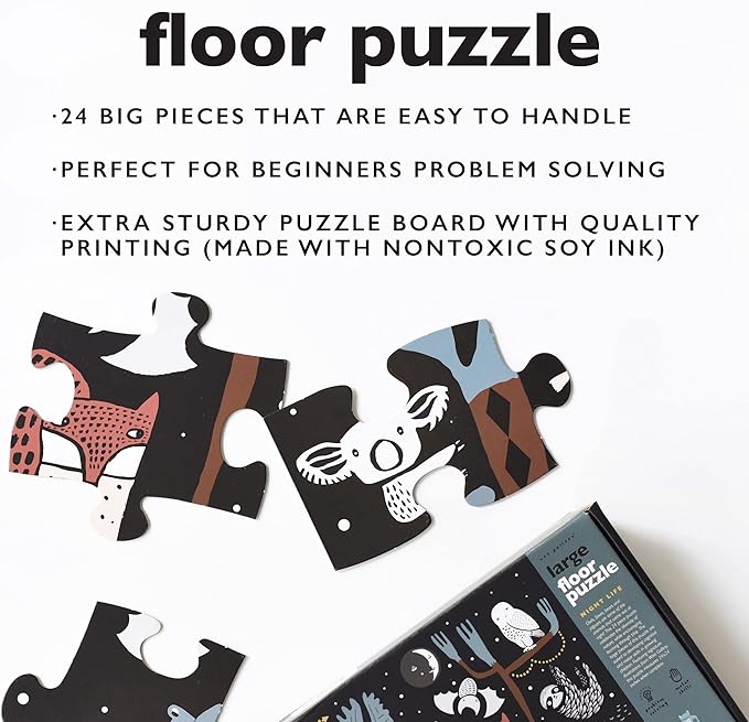 Wee Gallery Floor Puzzle, 24-Piece Jumbo Jigsaw Puzzles for Toddlers, Early Learning Activity, Cognitive and Fine Motor Skills Development, Learning Toys for Toddlers, Night Life