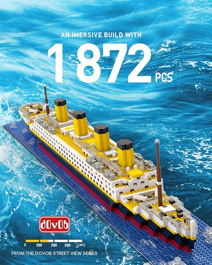 dOvOb Micro Mini Blocks Titanic Model Building Set with 2 Figure, 1872 Piece Mini Bricks Toy, Gift for Adults and Kids