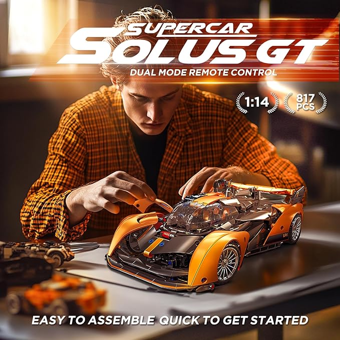 Remote Control Building Car, 1:14 Solus GT Construction Toy, Compatible with Technic Car, Collectible Gifts for 10-16 Year Olds and Adults (817pcs)