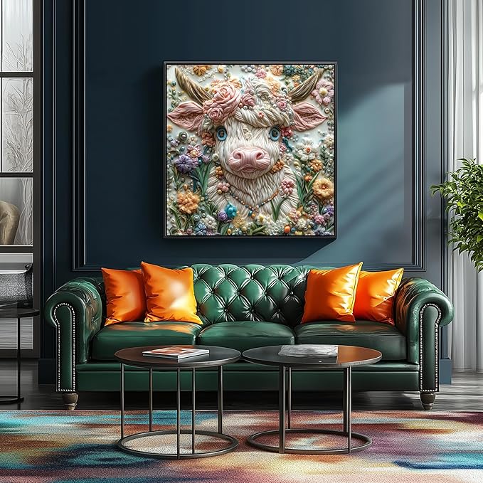 500 Piece Art Jigsaw Puzzle for Adults - Unique 3D Embroidery Flower Cow, Cool Puzzles for Adults, Challenging Adult Puzzle 20x20 Inch