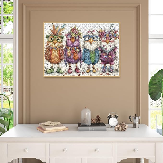 Colorful Chicken Puzzles for Adults 1000 Pieces, Funny Pretty Bird Jigsaw Puzzles, Cute Animal Art Puzzles