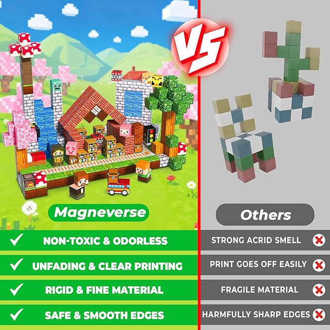 300 PCS Magnetic Blocks - Magnetic Building Block for Kids Ages 4-8 8-12, Creative Construction Stacking Magnet Block Sets, Magnet Cubes Tiles Building Toy for Girl Boy Age 3+ Halloweens Birthday Gift