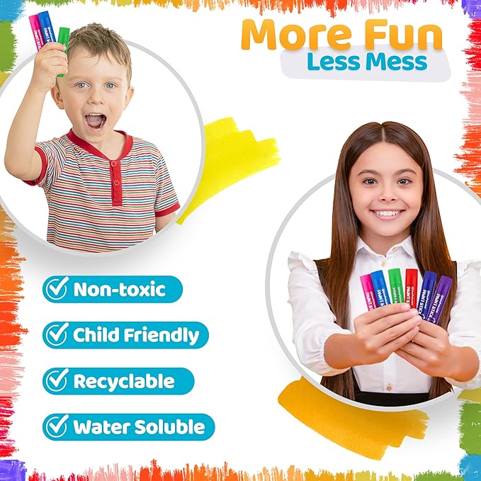 Tempera Paint Sticks Classic Colors 12 Pack - Non-Toxic, Washable, No Mess, Multi-Color for Kids Perfect for Creative Art Projects