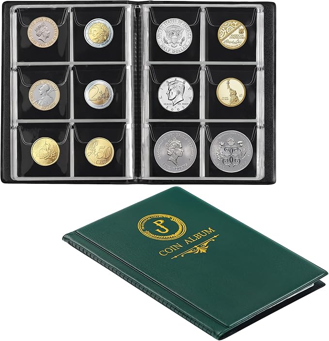 Uncle Paul Coin Album Coin Holder Coin Collection Book for Half Dollar/Small Dollar/50 Pence/Two pounds 60 Pockets CS3706GR