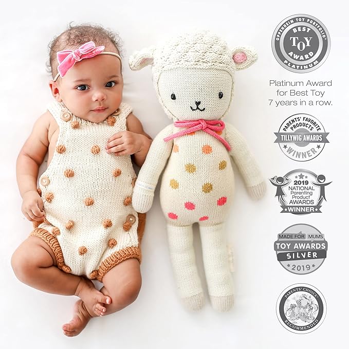 cuddle + kind Lucy The Lamb Little 13" Hand-Knit Doll – 1 Doll = 10 Meals, Fair Trade, Heirloom Quality, Handcrafted in Peru, 100% Cotton Yarn
