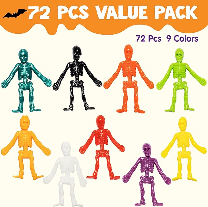 JOYIN 108 PCS Halloween Stretchy Skeletons, Halloween Sticky Hands Toys Bulk for Halloween Party Favors Decorations, Kids Student School Classroom Favors, Carnival Game Prizes, Goodie Bag Fillers