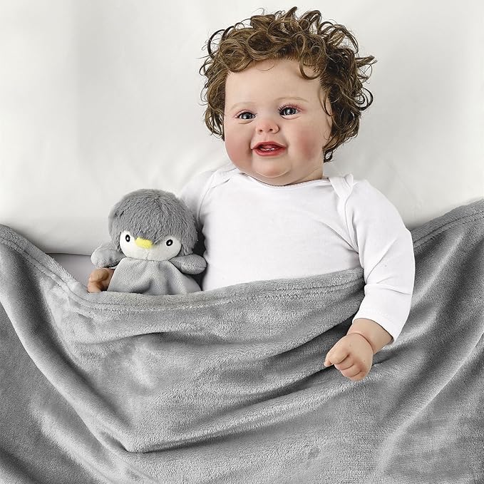 CREVENT Cozy Plush Baby Security Blanket, Loveys for Baby Girls and Boys, Birthday (Zebra + Penguin)