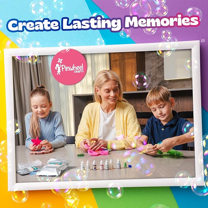 Pinwheel Crafts DIY Soap Making Kit for Kids Ages 5 6 7 8-12+ with Molds, Scents, Dye, Glitter, Foaming Net - Flower Soap Making Kits for Adults Beginners Great for Science Projects and Crafts