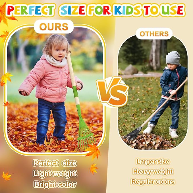 Suclain 4 Pcs Kids Rake with Hardwood Handle Small Child Size Multicolor 28'' Mini Rake for Leaves Lightweight for Children Garden Leaf Yard Tools Gifts