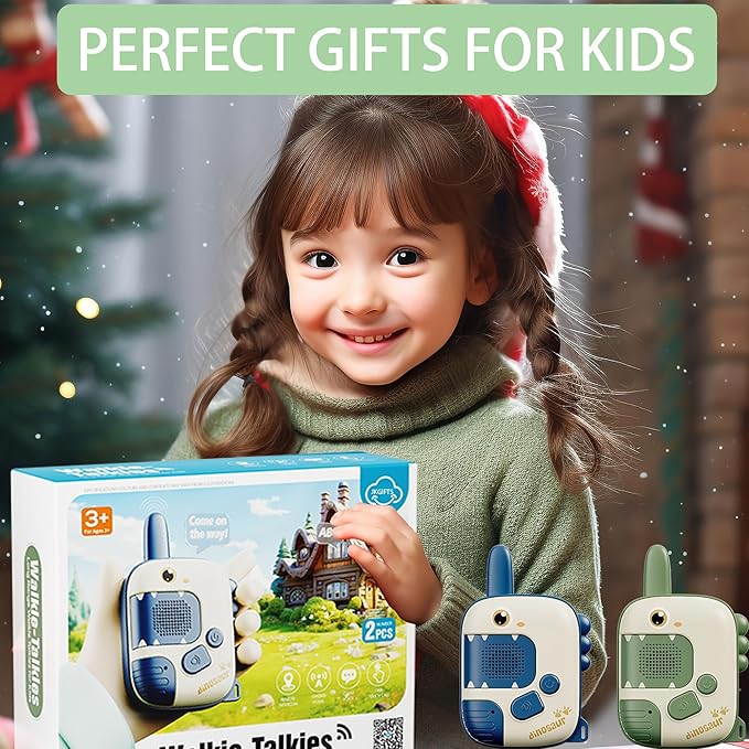 Dino Walkie Talkies for Kids,Dinosaur Toddler Walkie Toys for Kids 5-7 Walkie Talkies 2 Pack Birthday Toy Gifts for 3 4 5 6 7 8 9 Year Old Boy Girls Radio Toy for 3-12 Boys Outdoor Game