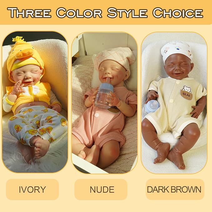 Full Silicone Baby Dolls,17.72 in Silicone Realistic Newborn Baby Doll, Non Vinyl 1:1 Lifelike Reborn Sleeping Dolls (Eve-Ivory)