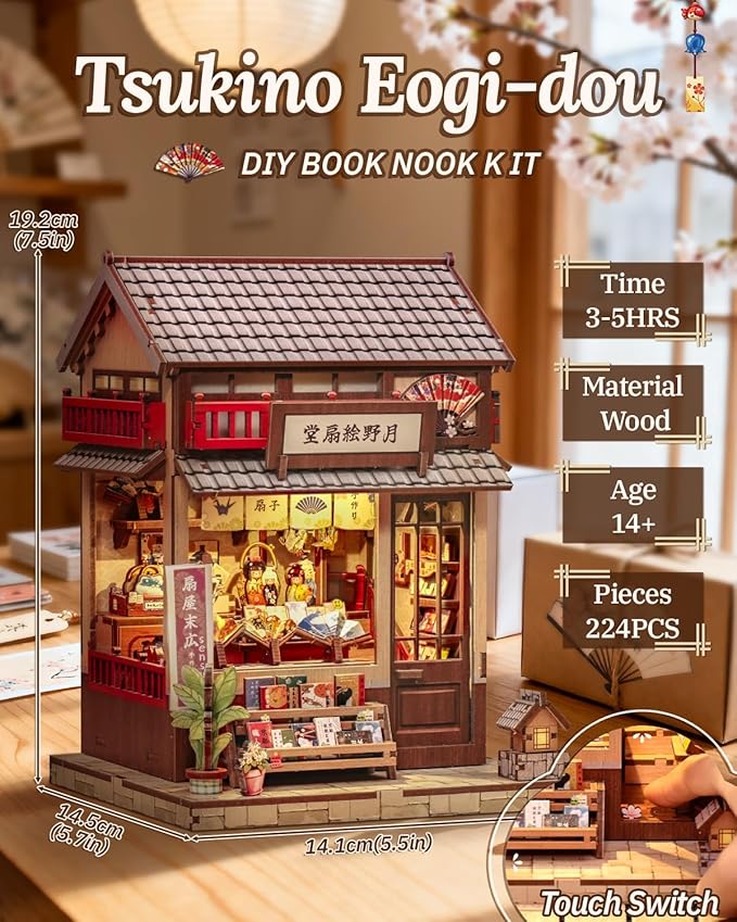 Book Nook Kit, DIY Miniature House Kits for Adult and Teens, Dollhouse Tiny Booknook Garden House Bookshelf, DIY Craft Gifts for Family and Friends (Tsukino Eogi-dou)