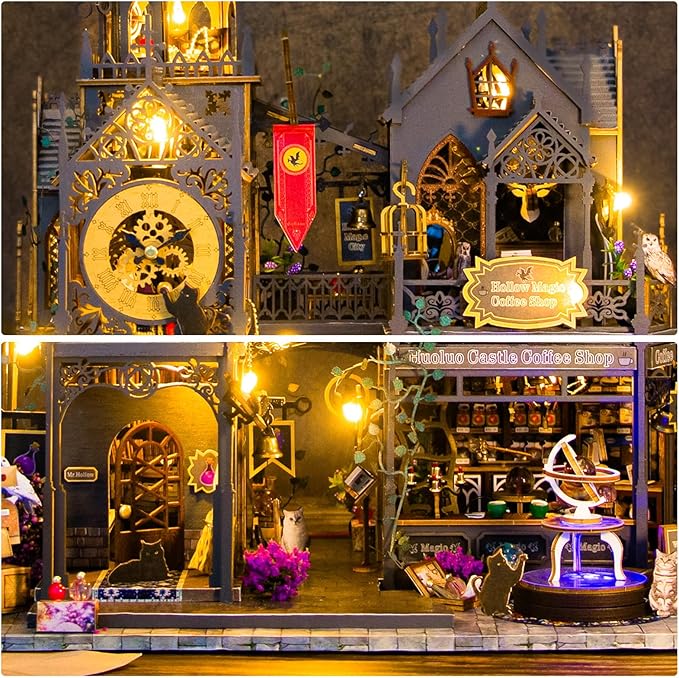 Miniature House Kit, Tiny House Kit with Light, DIY Mini House Building Kits for Adults to Building, Unique Gift for Birthday Christmas, Magic Castle