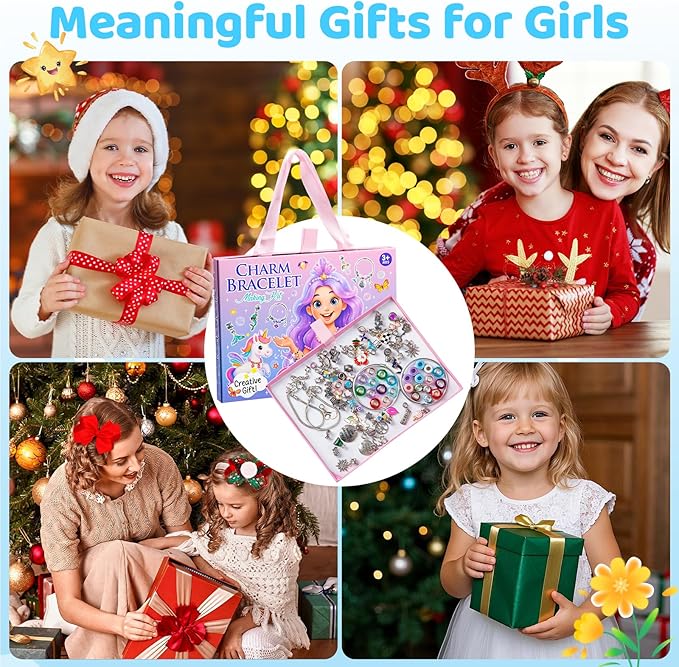 Taybonds Charm Bracelet Making Kit, DIY Jewelry Craft Toys for Girls Ages 4-6 6-8 8-12, Unicorn Mermaid Creative Gift Set for Birthday Christmas Friendship Bracelet Making