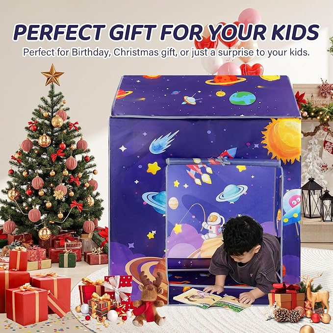 TTLOJ Gift for Christmas Universe Space Style Play Tents for Boys Girls, Playhouse Castle Toy for Toddler Play House, Teepee Tent Indoor Outdoor