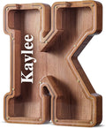 Summidate Customized Name Large Wooden Piggy Bank for Kids Boys Girls Alphabets Letter A-Z Coins Bills Money Change Bank Box Initial on Clear Cover (Laser Engraved) (Alphabet-K, Personalized-12)