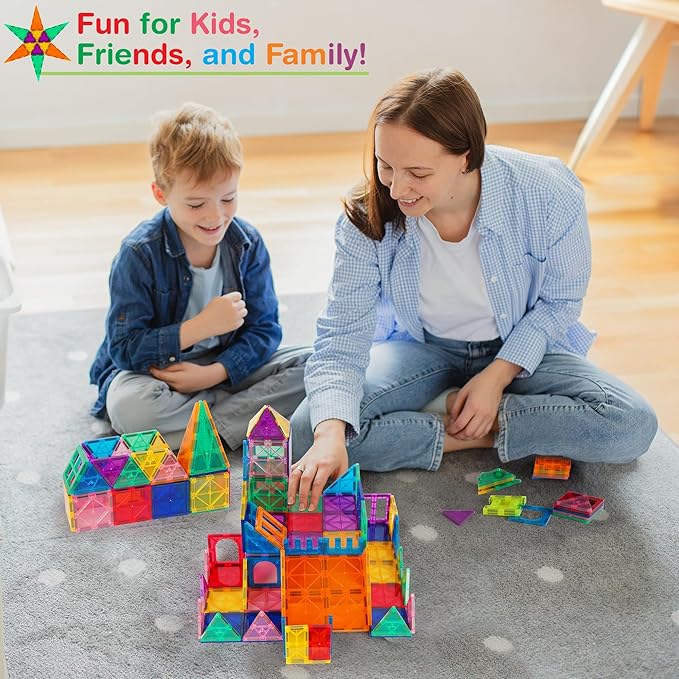 Tigerdoe 100 PCS Magnetic Tiles Set, Educational and Creative Magnetic Building Tiles for Kids, Fun,and Interactive 3D Construction Play Toy for Kids, Montessori Learning and Sensory Development Toys