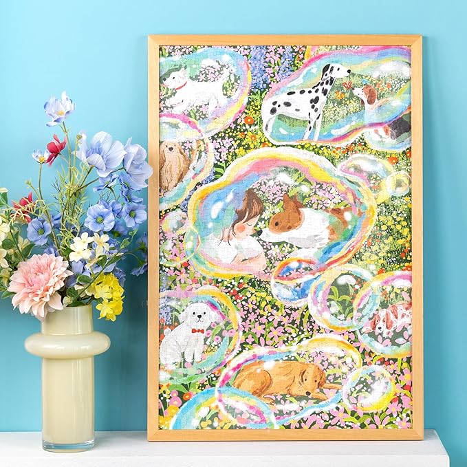 MOMIBOOK Puzzles for Adults 1000 Piece Jigsaw Puzzles of Daydreaming Puppies, Twinkle Laminate Painting Image Dog Puzzle Difficult Challenging Hard Impossible Puzzle, Christmas Birthday Gifts