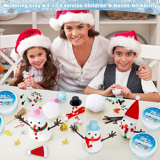 30 Pack Snowman Kit - Build a Snowman Kit DIY Christmas Craft Gifts - Creative Air Dry Clay Modeling Crafts Kit for School Winter Party Activities - Perfect Christmas Activity Gifts for Kids Indoors