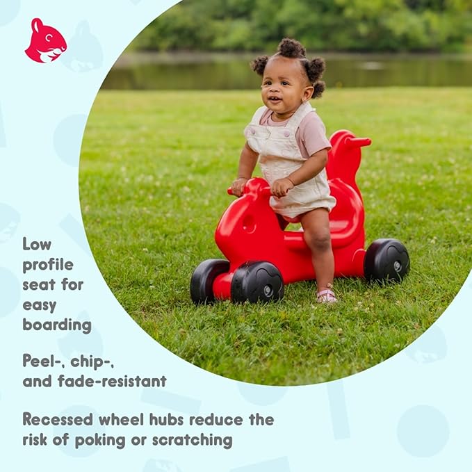 CarePlay 2-in-1 Squirrel Push & Ride-on Toy, Indoor & Outdoor Use, Made in The USA, Durable Construction, 4-Pack Blue, Red, Green, & Purple