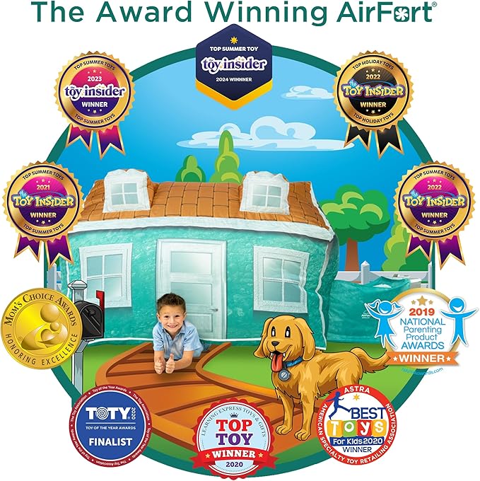 The Original Patented AirFort - Build A Fort in 30 Seconds, Inflatable Fort for Kids, Play Tent for 3-14 Years, A Playhouse Where Imagination Runs Wild, Fan not Included (Cabin)