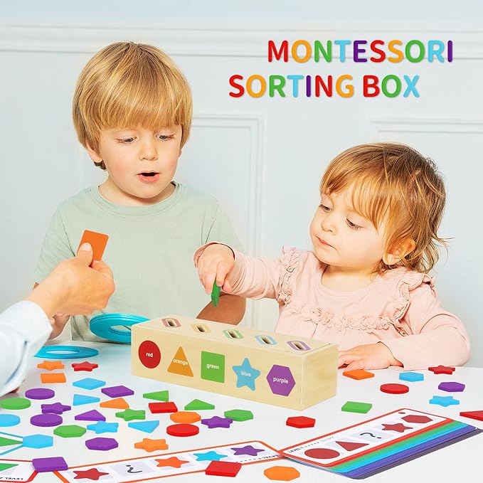 Montessori Toys for 1 2 3 Year Old | Wooden Color & Shape Sorting Matching Toys | Learning Educational Toys for 1-3 Year Old Kids | One 1st 2st Birthday Gift for Boy Girl