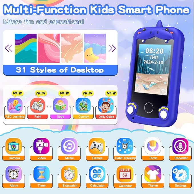 Kids Phone for Boys,Toys for 3-10 Year Old Boys Girls,Christmas Birthday Gifts for Girls,Toddler Smartphone Learning Toys,Kids Toys Play Cell Phones with Camera, Games, Music