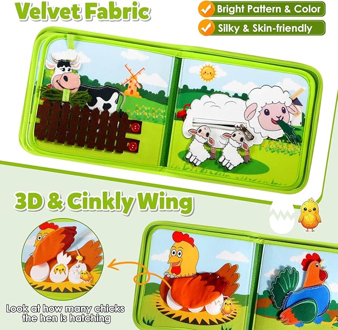 GOLIYEAN Busy Book for Toddlers 1-3 - Busy Board Montessori Toys for 1 Year Old Boy Girl Gifts Toys, Educational Learning Quiet Activity Books Travel Toy for One Year Old Baby Birthday