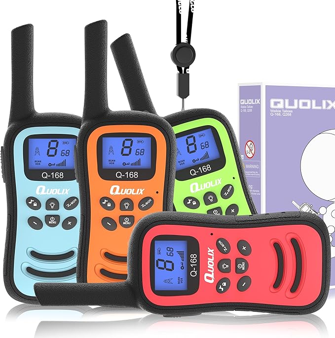 QUOLIX Walkie-talkies for Kids 4 Pack, Rechargeable Kids Walkie-talkies with Long Range, 2 3 4 5 Year Old Boys Girls Birthday Gift & Toys for Xmas