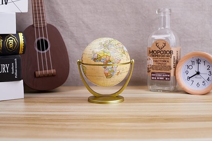 Annova Mini Antique Globe 4-inch / 10 cm - Swivels in All Directions Educational, Decorative, Unique, Small World, Desktop, Vintage (Mini Globe 4")
