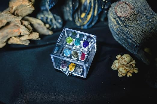 9 Rare Natural Gemstone Collection Gift Box-Peridot, Apatite & 7 Exquisite Minerals-Square Acrylic Tiered Display Case - Ideal Birthday & Christmas Gifts for Mineral Enthusiasts,Geography Enthusiast