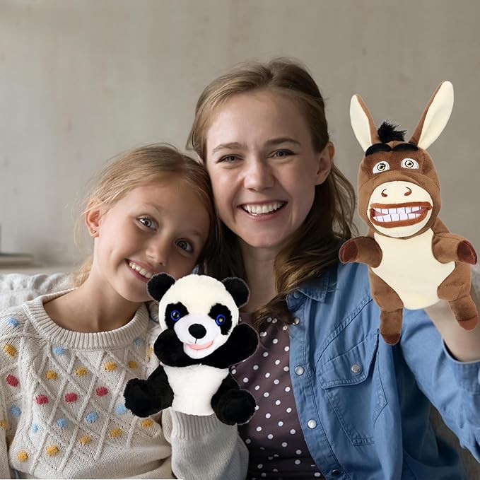 Easfan Donkey Hand Puppet Plush Animal Toy with Movable Mouth for Role Play Storytelling Preschool Teaching Birthday Gifts for Kids Boys Girls Brown, 13''