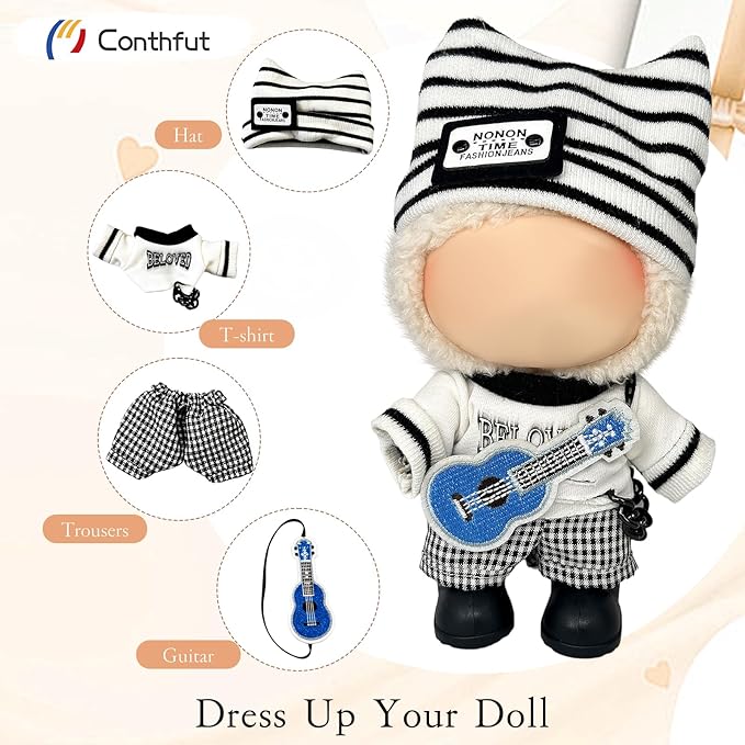17cm/15cm Dolls Outfit Clothes Set,Accessories for Doll,Clothes Set for Dolls Dress Up (No Doll) (White+Black)