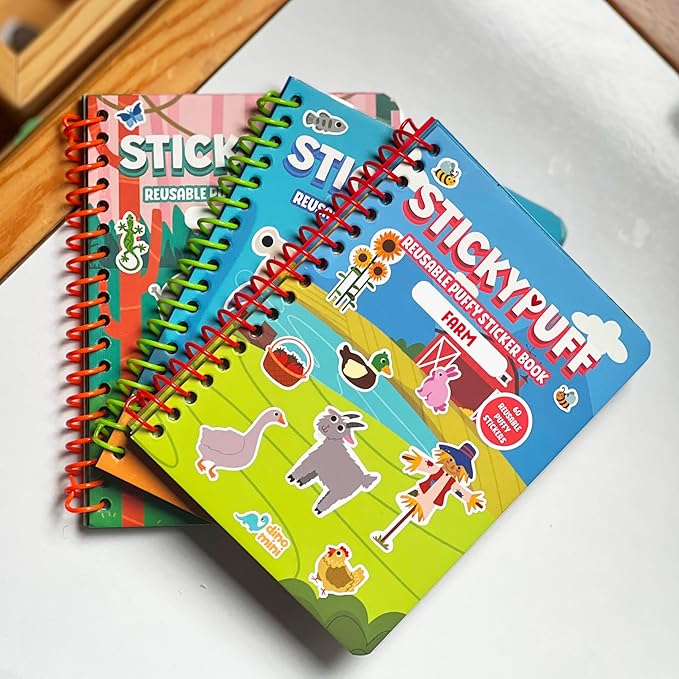 Stickypuff Value Pack - 3 Reusable Puffy Sticker Book for Toddlers - Puffy Stickers for Toddlers - Travel Activities for Kids Ages 4-8 - Screen Free Birthday Gifts (Animals)