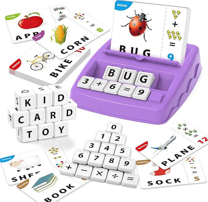 Matching Letter Games,Learning Educational Toys 2 in 1, Numerical Equality Games,Alphabet Spelling Reading Flash Cards,Early Education Gift Toys for 3,4,5,6,7 Year Olds (Purple)