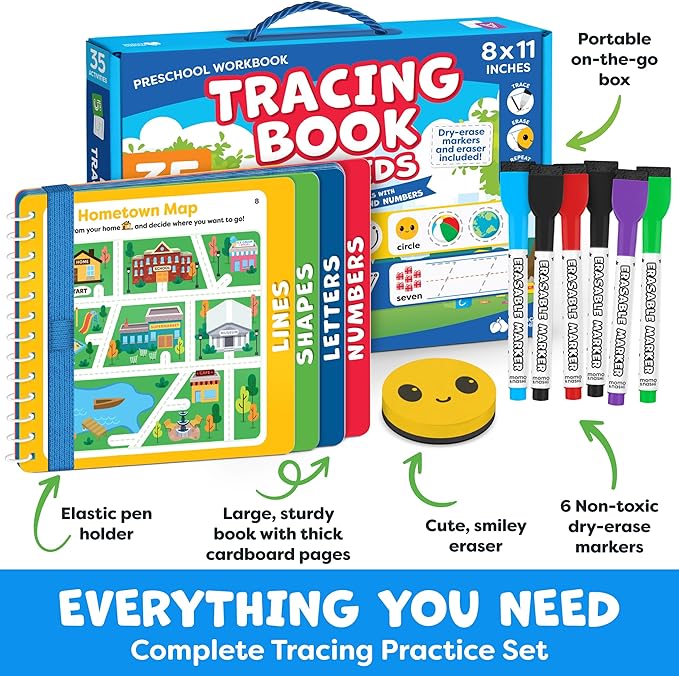 Preschool Learning Activities - Tracing Books for Kids Ages 3-5 - Toddler Handwriting Practice - Letter Tracing for Kids Preschool Kindergarten Workbooks 3-4, 4-5 Learning Books - 3 year old boy gift