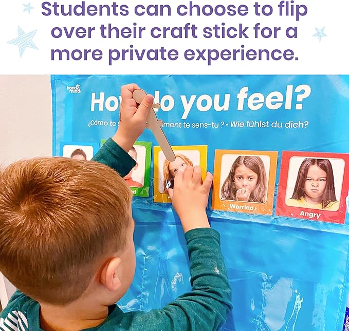 hand2mind Express Your Feelings Pocket Chart, Emotions Chart for Kids, Classroom Decorations for Preschool Teachers, Daycare Decor, Social Emotional Learning Activities, Calm Down Corner Supplies