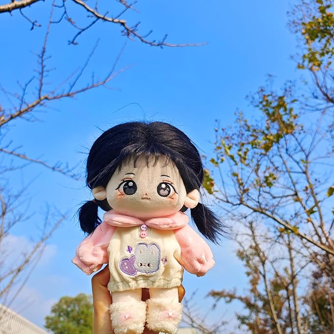 CALEMBOU Plush Doll, 20cm Cute Cotton Doll with Skeleton, Anime Plushies Soft Stuffed Dress Up Dolls, Kawaii Plush Toys Gift Come with Clothes (Doll&Clothes-Doufu-B)